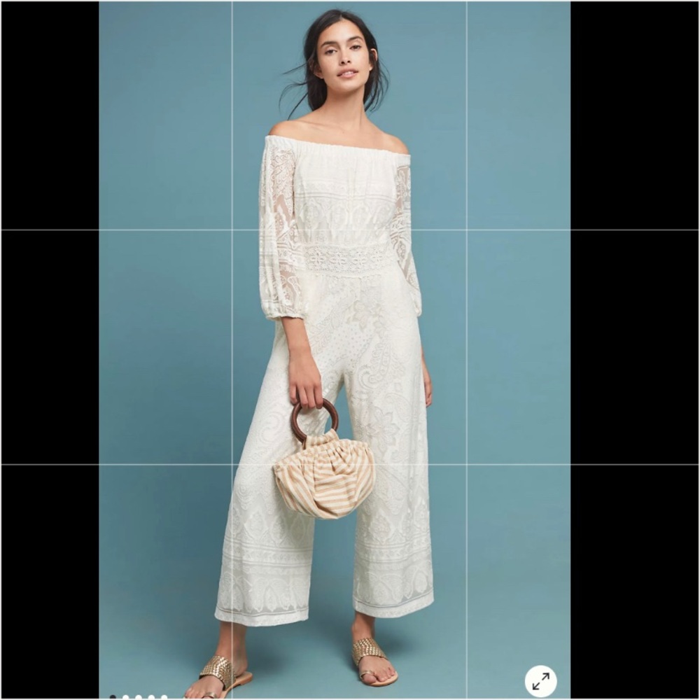 Anthropologie Off The Shoulder Jumpsuit